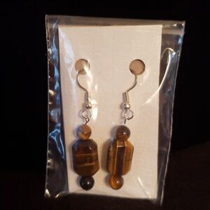 NEW, Never Worn Gorgeous Hand-Crafted Tigerseye Tiger's Eye Drop Earrings